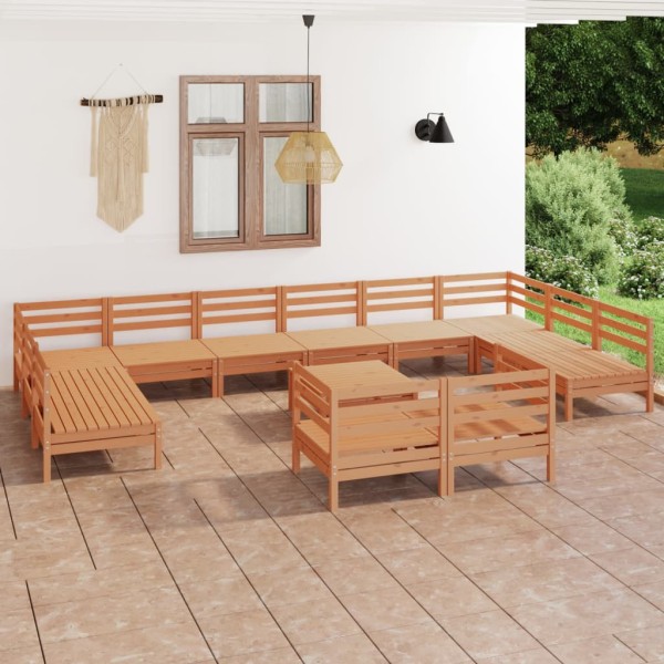 Juego muebles de jardín 13 pzas madera maciza pino marrón miel