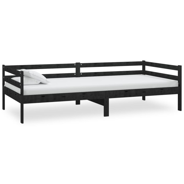 Sofá cama con colchón madera de pino maciza negro 90x200 cm