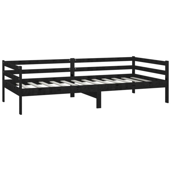 Sofá cama con colchón madera de pino maciza negro 90x200 cm