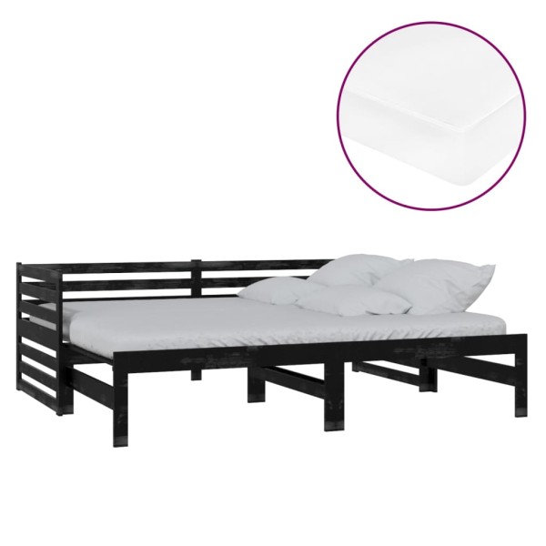 Sofá cama extraíble madera maciza de pino negro 2x(90x200) cm