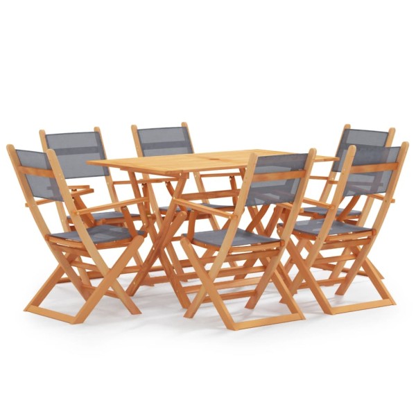 Set de comedor para jardín 7 pzas madera maciza eucalipto gris