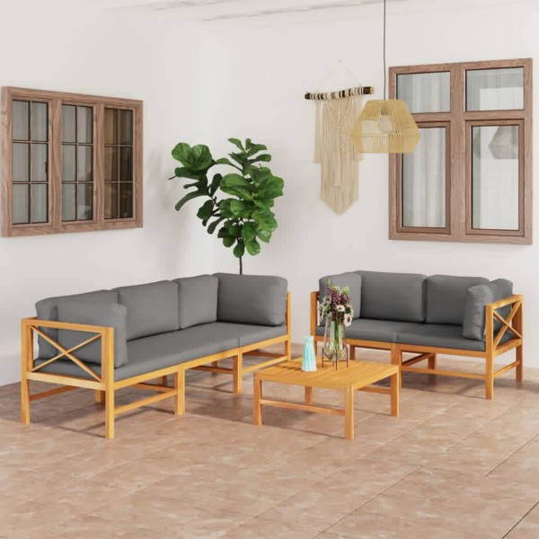 Set de muebles de jardín 6 pzas madera de teca y cojines gris