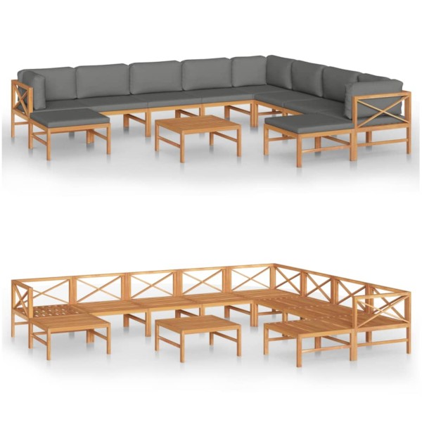 Set de muebles de jardín 11 pzas madera de teca y cojines gris