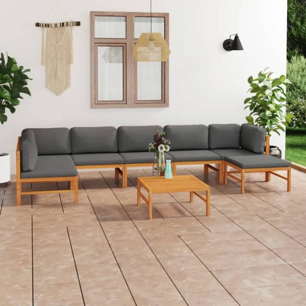 Set de muebles de jardín 8 pzas madera de teca y cojines gris