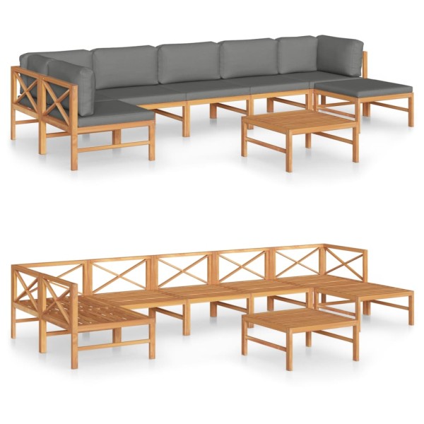 Set de muebles de jardín 8 pzas madera de teca y cojines gris