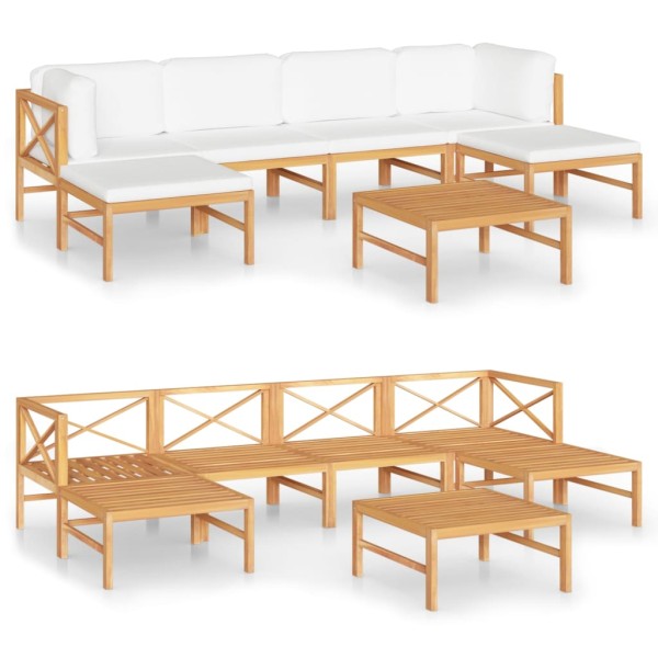 Set de muebles de jardín 7 pzas madera de teca y cojines crema