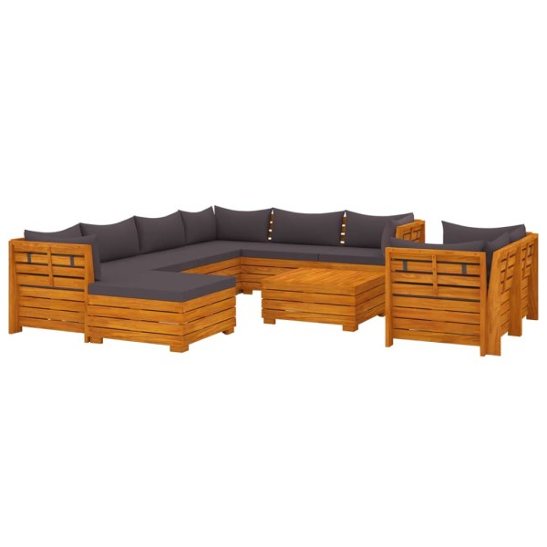 Juego muebles de jardín y cojines 10 pzas madera maciza acacia