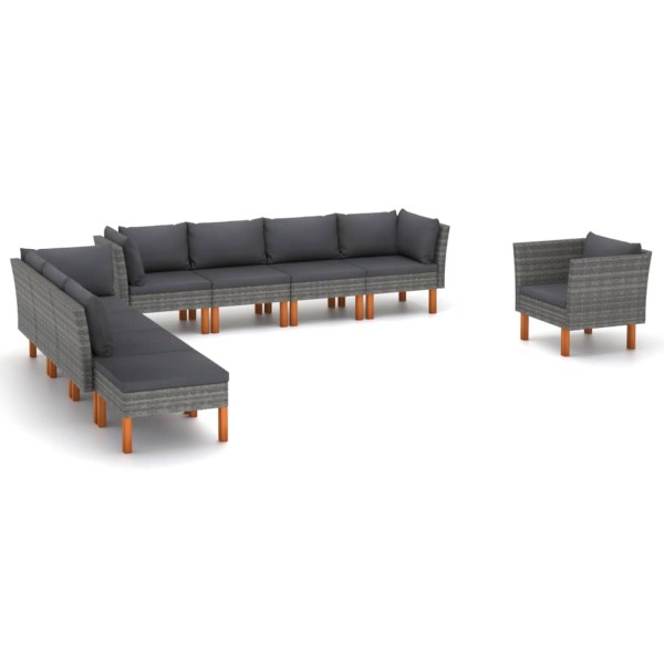 Set de muebles de jardín 9 pzas ratán sintético eucalipto gris