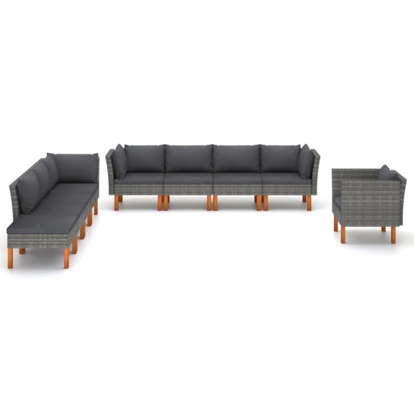 Set de muebles de jardín 9 pzas ratán sintético eucalipto gris