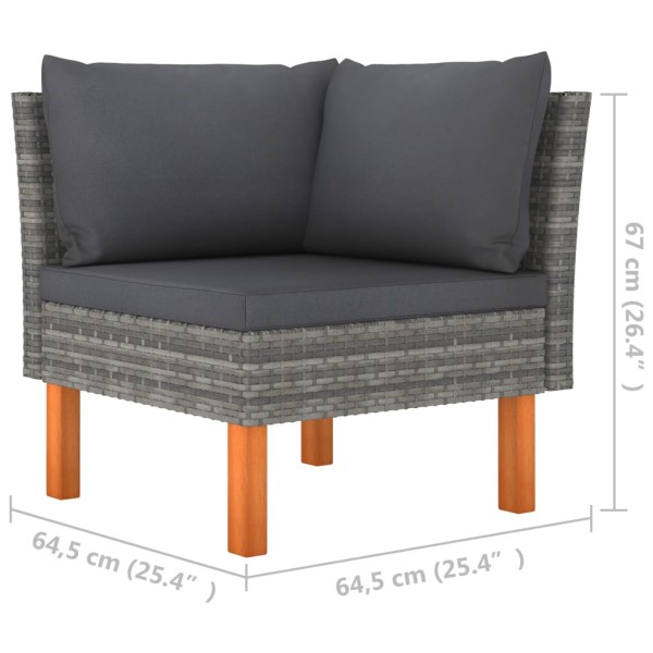 Set de muebles de jardín 9 pzas ratán sintético eucalipto gris