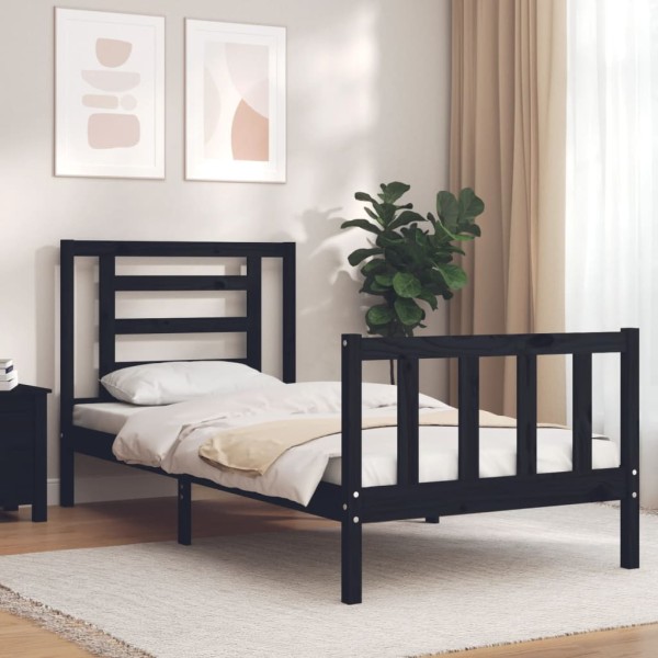 Estructura de cama con cabecero madera maciza negro