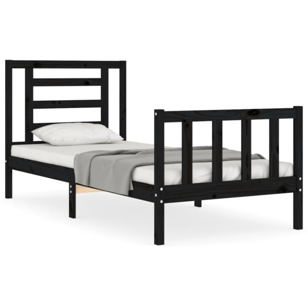 Estructura de cama con cabecero madera maciza negro