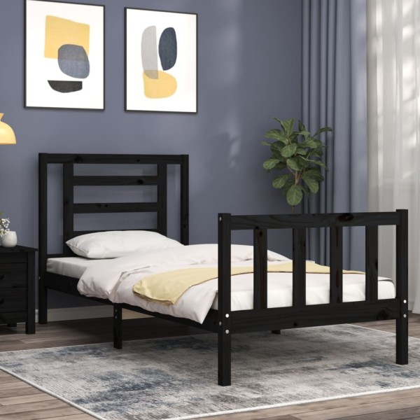 Estructura de cama con cabecero madera maciza negro