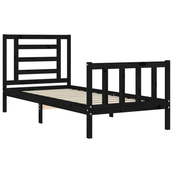 Estructura de cama con cabecero madera maciza negro