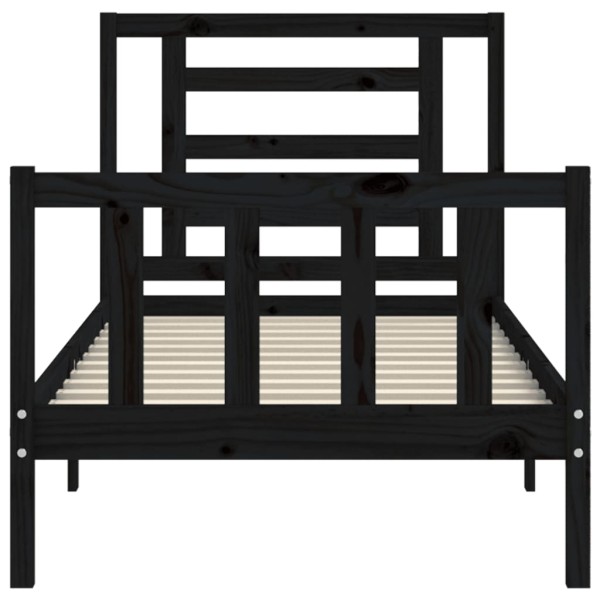 Estructura de cama con cabecero madera maciza negro