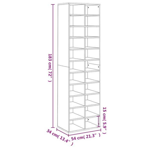 Mueble zapatero de madera contrachapada blanco 54x34x183 cm