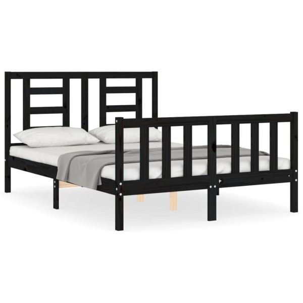 Estructura de cama con cabecero madera maciza negro 140x190 cm