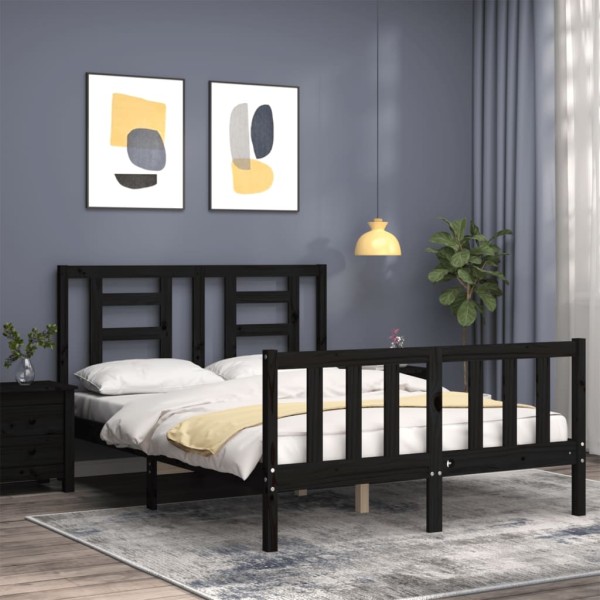 Estructura de cama con cabecero madera maciza negro 140x190 cm