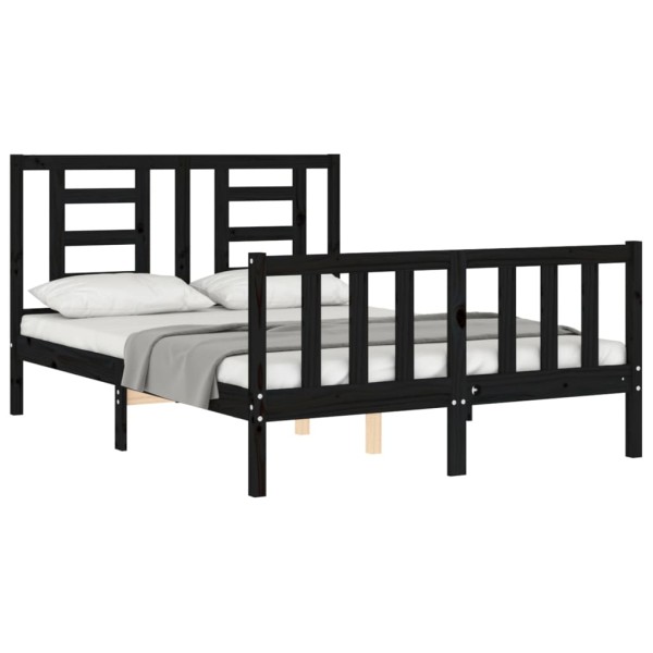 Estructura de cama con cabecero madera maciza negro 140x190 cm