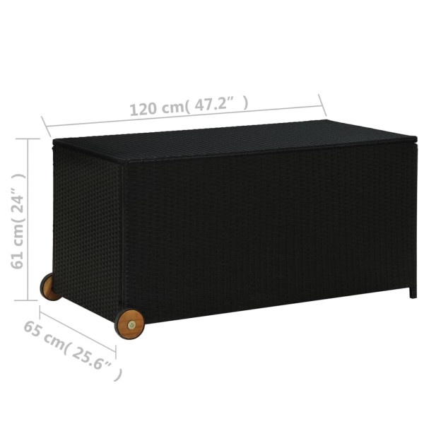 Caja de almacenaje de jardín ratán sintético negro 120x65x61 cm