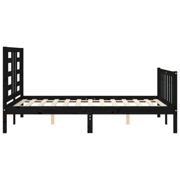 Estructura de cama con cabecero madera maciza negro 140x190 cm