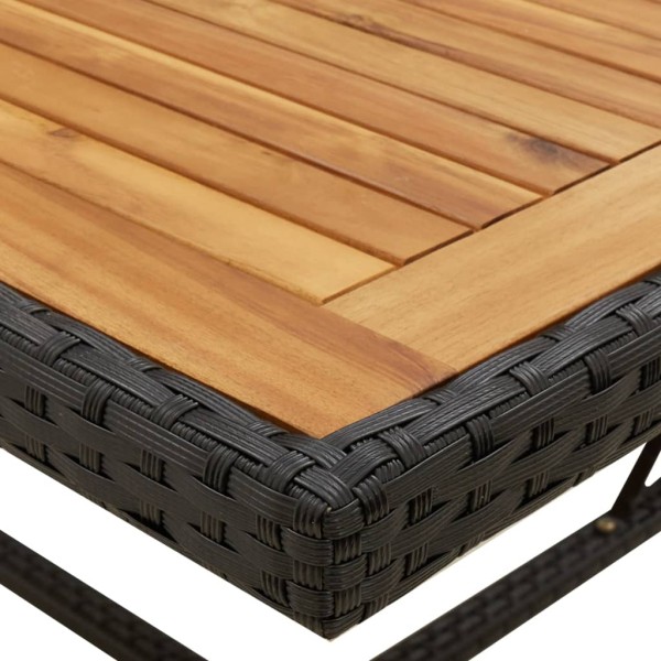 Mesa de jardín ratán sintético madera acacia negro 109x107x74cm