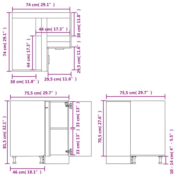 Armario inferior de esquina madera blanco 75,5x75,5x81,5 cm