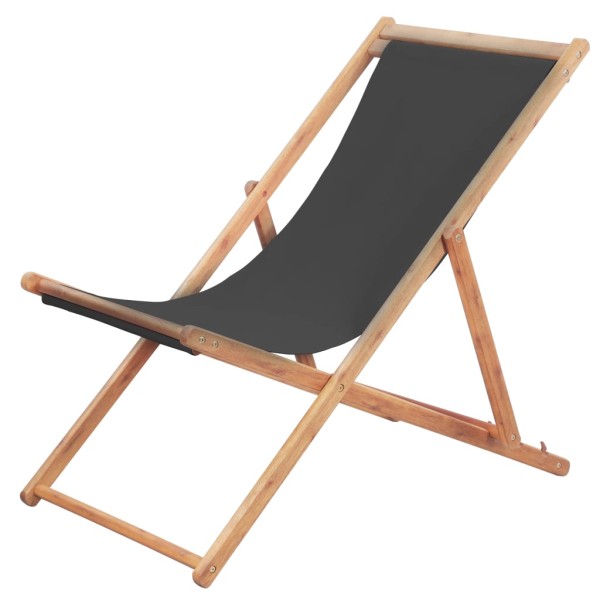 Silla de playa plegable estructura de madera y tela gris