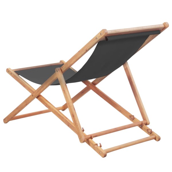 Silla de playa plegable estructura de madera y tela gris