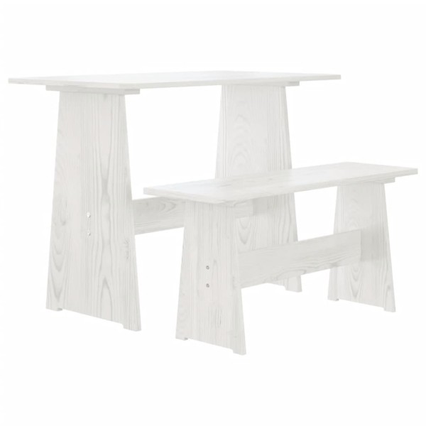 Mesa de comedor con banco de madera maciza de pino blanca