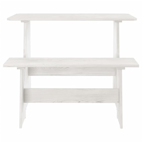 Mesa de comedor con banco de madera maciza de pino blanca