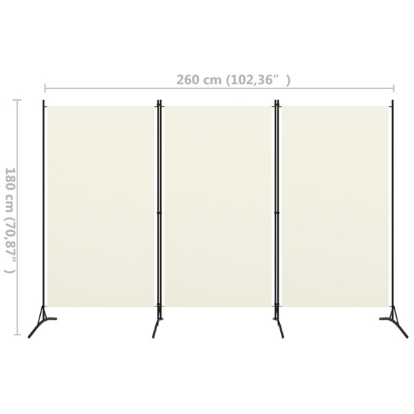 Biombo divisor de 3 paneles blanco crema 260x180 cm