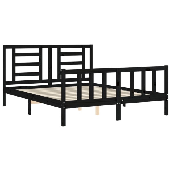 Estructura cama de matrimonio con cabecero madera maciza negro