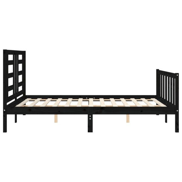 Estructura cama de matrimonio con cabecero madera maciza negro