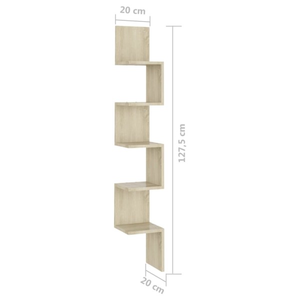 Estantería esquina pared madera roble ahumado 20x20x127,5 cm