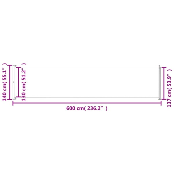 Toldo lateral retráctil para patio crema 140x600 cm