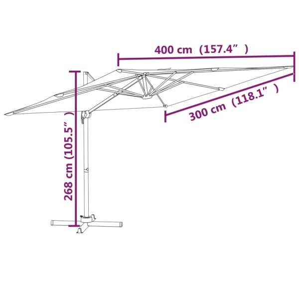 Sombrilla colgante con poste de aluminio blanco arena 400x300cm