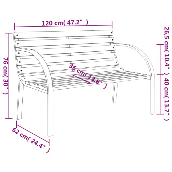 Banco de jardín de madera y hierro 120 cm