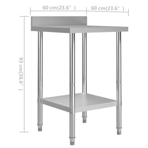 Mesa trabajo cocina y salpicadero acero inoxidable 60x60x93 cm