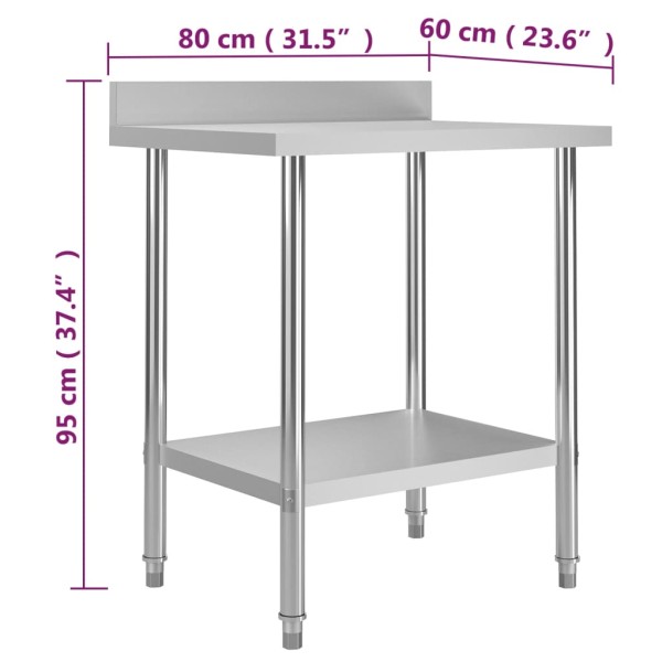 Mesa trabajo cocina y salpicadero acero inoxidable 80x60x93 cm