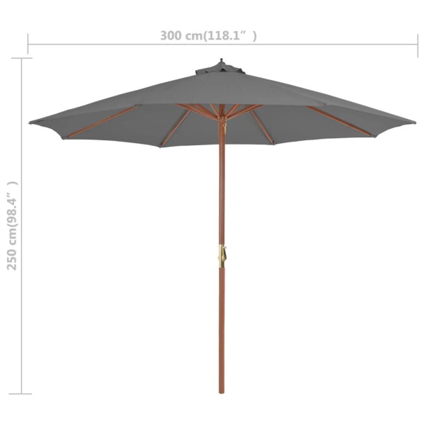 Sombrilla de jardín con palo de madera 300 cm antracita