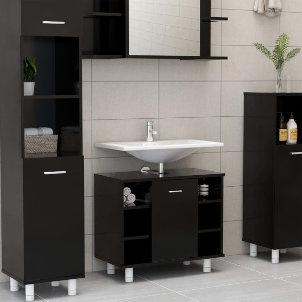 Armario de baño madera contrachapada negro 60x32x53,5 cm