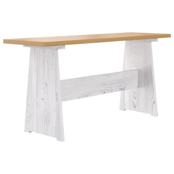 Mesa de comedor con banco madera maciza marrón miel y blanco