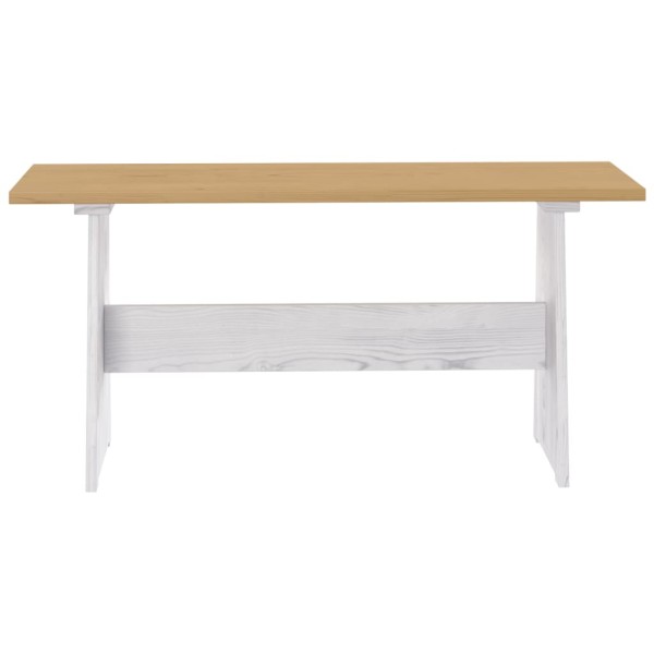 Mesa de comedor con banco madera maciza marrón miel y blanco