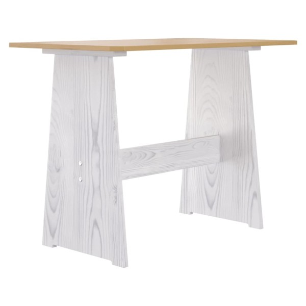 Mesa de comedor con banco madera maciza marrón miel y blanco