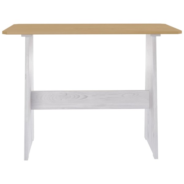 Mesa de comedor con banco madera maciza marrón miel y blanco