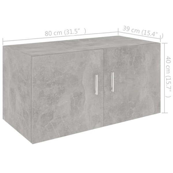 Armario de pared madera contrachapada gris hormigón 80x39x40 cm