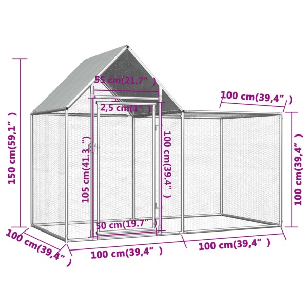 Gallinero acero galvanizado 2x1x1,5 m