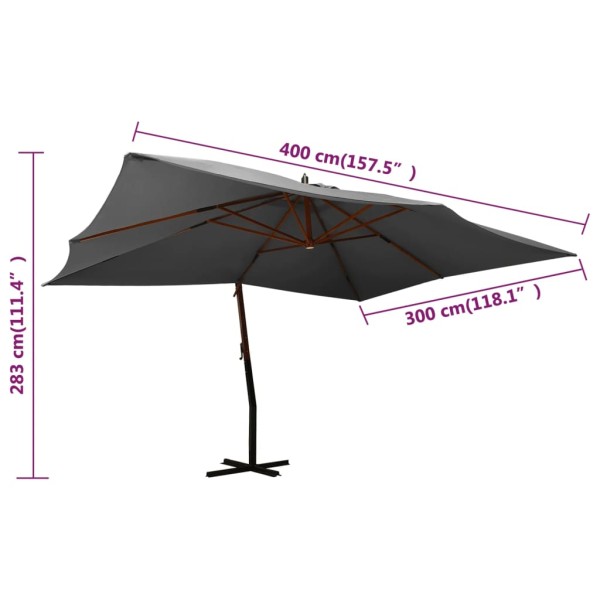 Sombrilla voladiza poste de madera antracita 400x300 cm