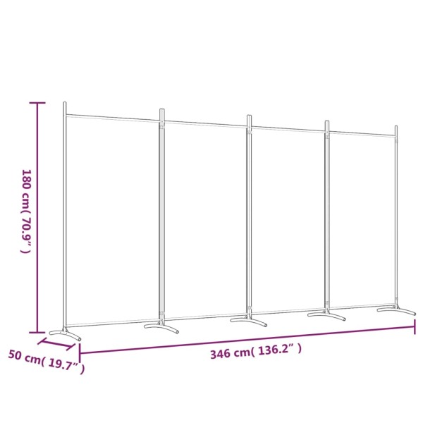 Biombo divisor de 4 paneles de tela blanco 346x180 cm